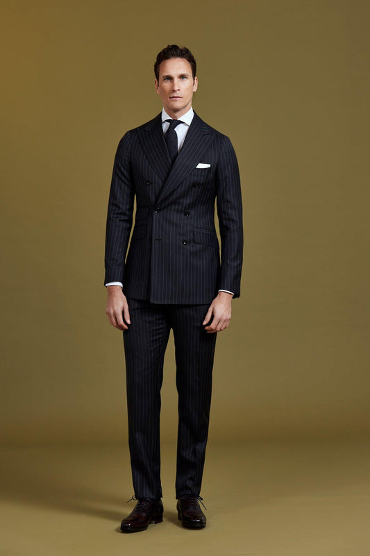 Double-Breasted Black Pinstripe Wool Suit-BCorner