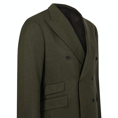 Green Herringbone Cashmere Double-Breasted Jacket-BCorner