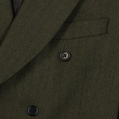 Green Herringbone Cashmere Double-Breasted Jacket-BCorner