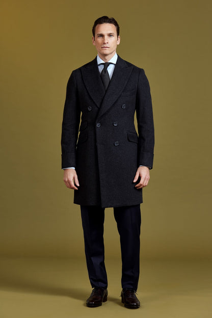 Double-Breasted Dark Grey Cashmere And Wool Coat-BCorner