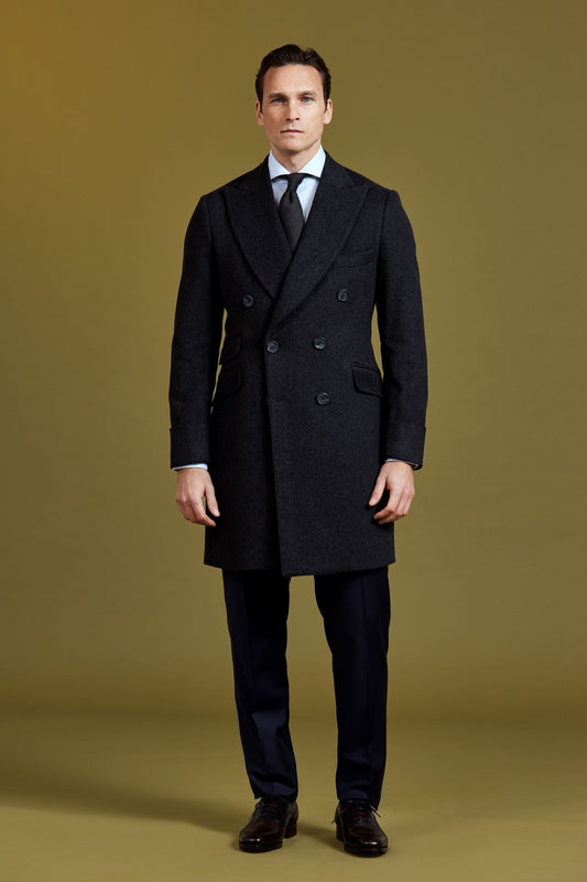 Double-Breasted Dark Grey Cashmere And Wool Coat-BCorner