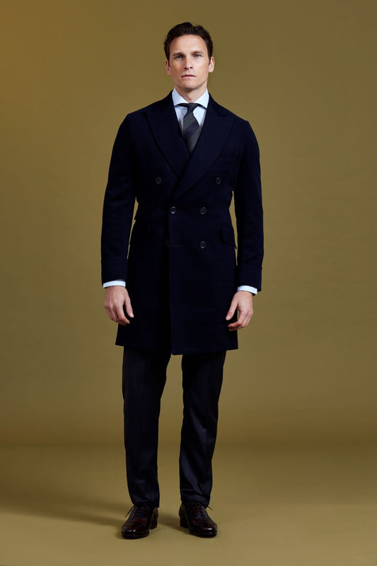 Double-Breasted Navy Cashmere And Wool Coat-BCorner