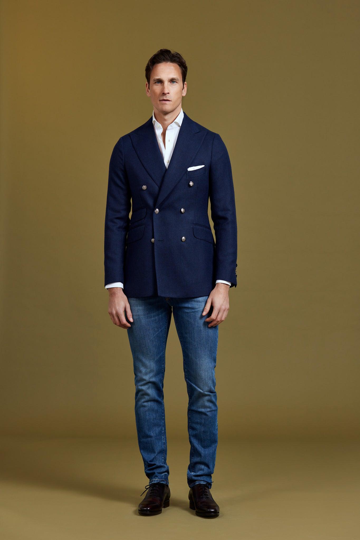 Double-Breasted Navy Wool Blazer-BCorner