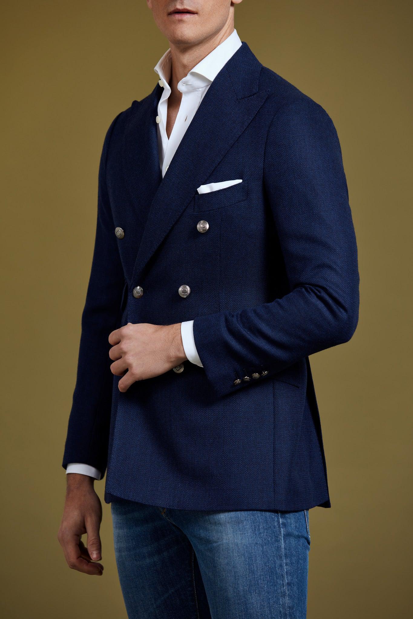 Double-Breasted Navy Wool Blazer-BCorner